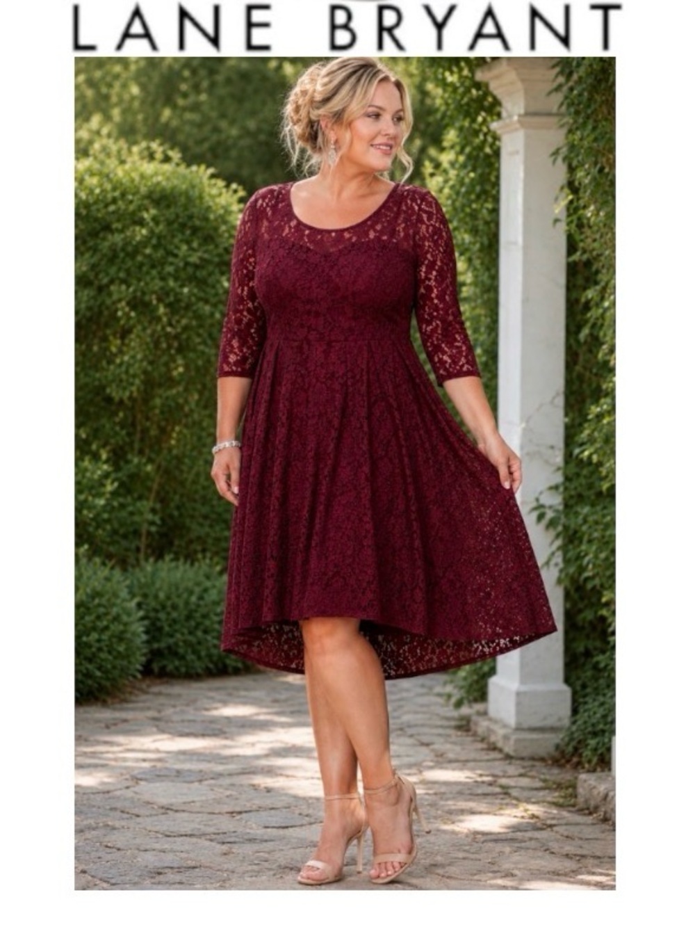 22W Lane Bryant Fit and Flare Lace Illusion Dress with High-Low Hemline